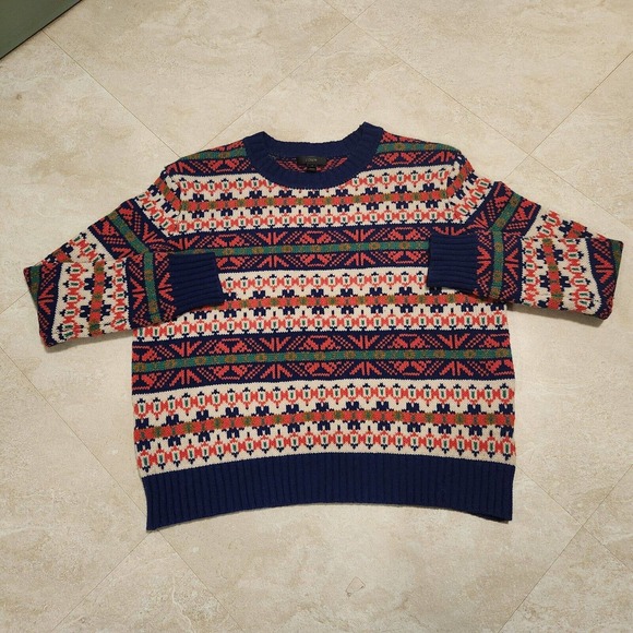 J Crew Classic Fair Isle Womens XS Lambs Wool Multicolor Knit Crewneck Sweater - Picture 2 of 16